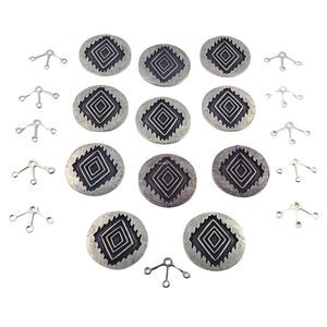 Vintage Aztec Style Metal Cabochons, Jewelry Making Supplies, Dangle Attachments